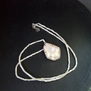 Kendra Scott Beatrix Statement Necklace Mother of Pearl Silver Tone Long Chain